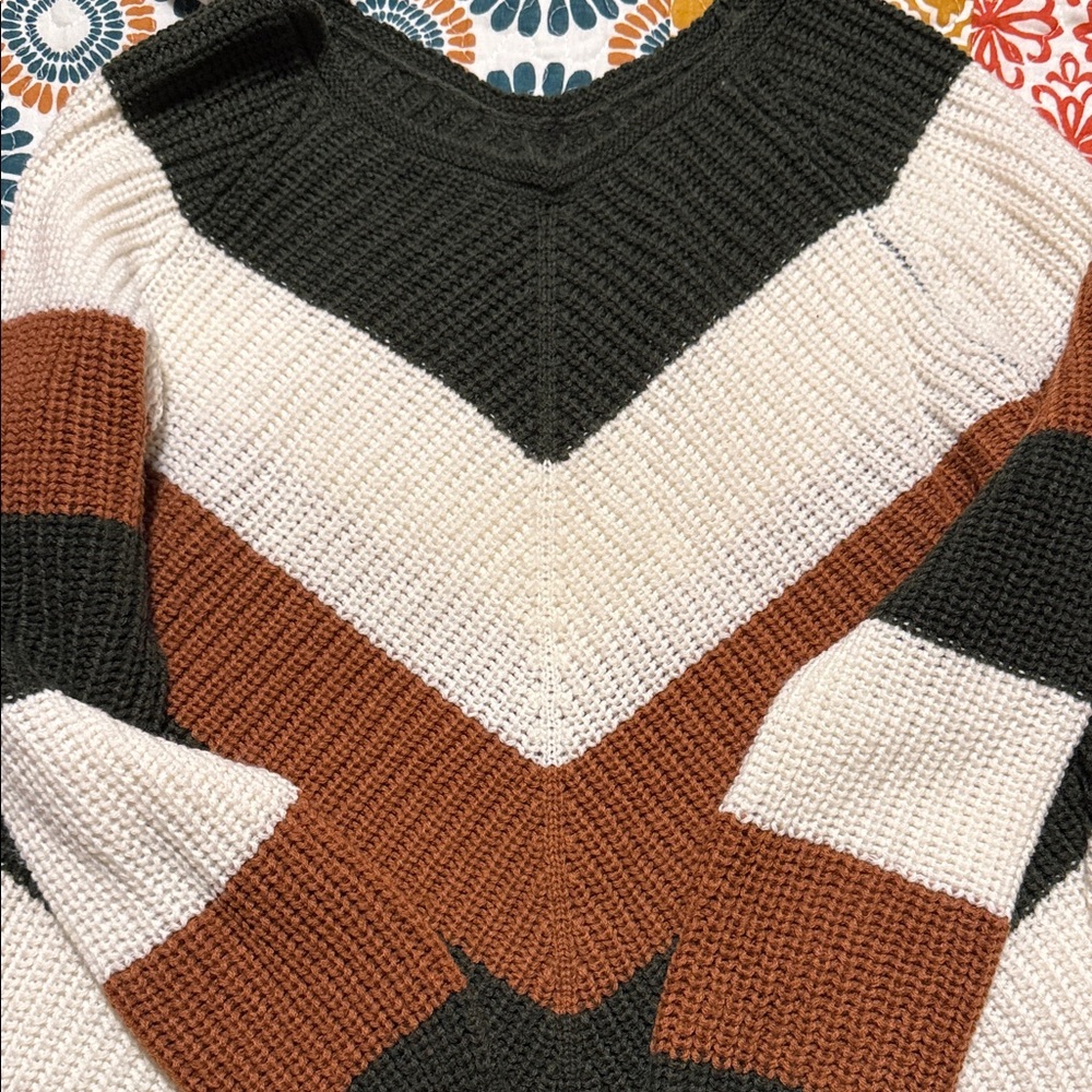 Striped Green, White, and Brown Women's Sweater